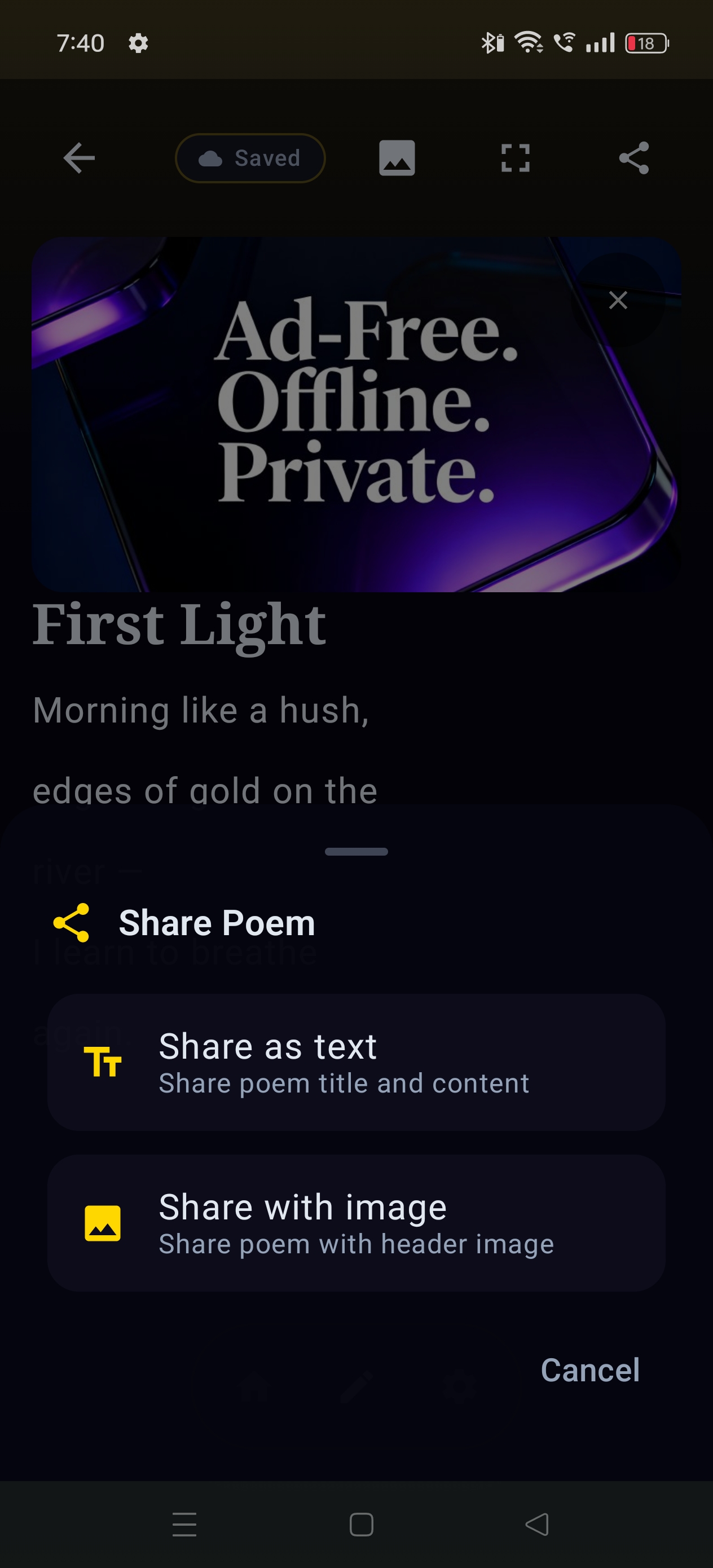 Sharing poem as an image card